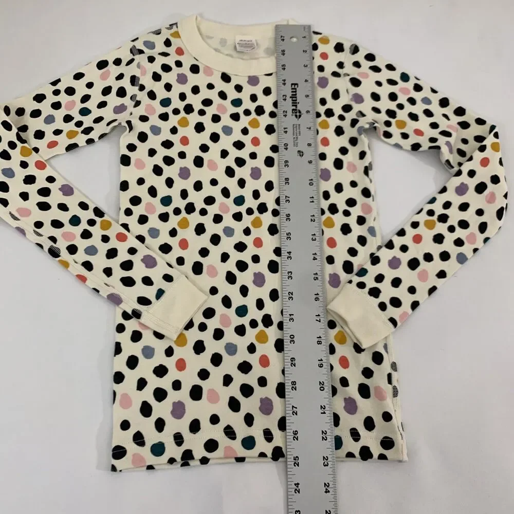 Hanna Andersson Pajama Top Girl 12 Cream Colorful Polka Dot Long‎ Sleeve Cotton
